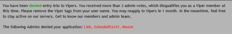 Application Denied by Admins