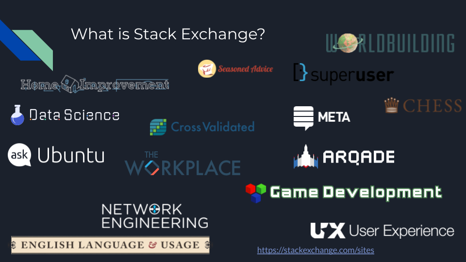 A handful of Stack Exchange site logos - Workplace, English Language, Data Science and Arquade included