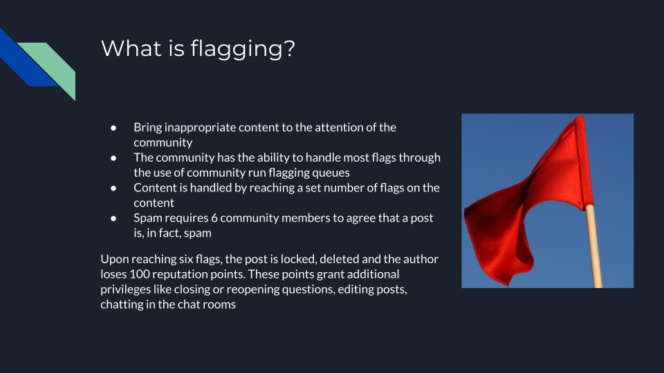 Flagging brings attention to posts for others in the community to see, act upon and eventually remove spam