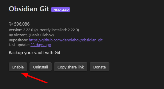 Enable new Obsidian Git plugin