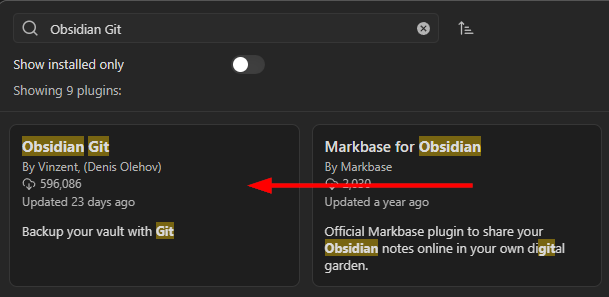 Obsidian Git in the Community Plugins marketplace