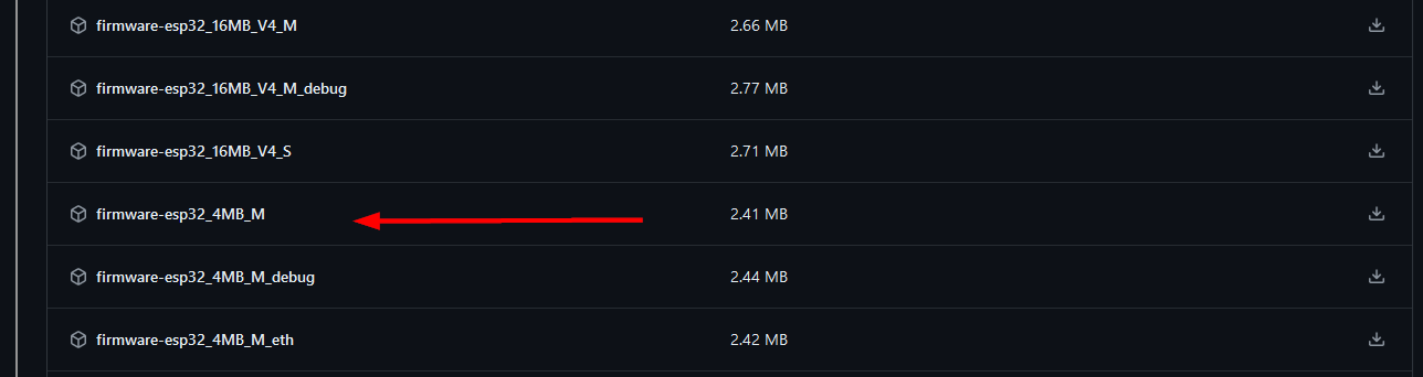 Select the build to utilize. For the Ericsity controller, I found the firmware-esp32_4MB_M version works